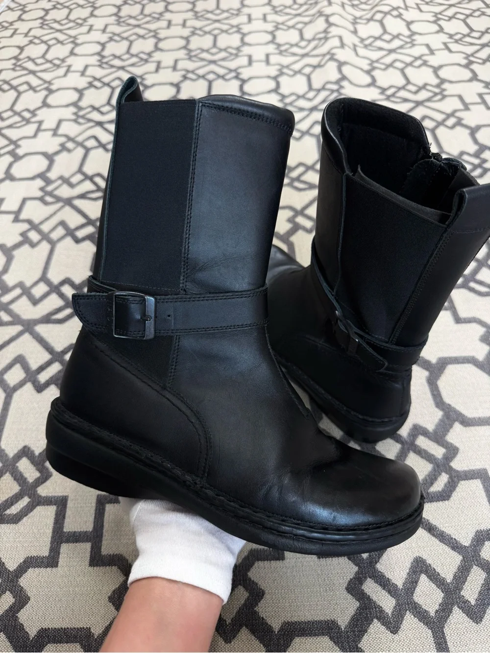 Naot Black Leather Mid Calf Buckle Side Zip Comfort Boots EU 38 US 7-7.5